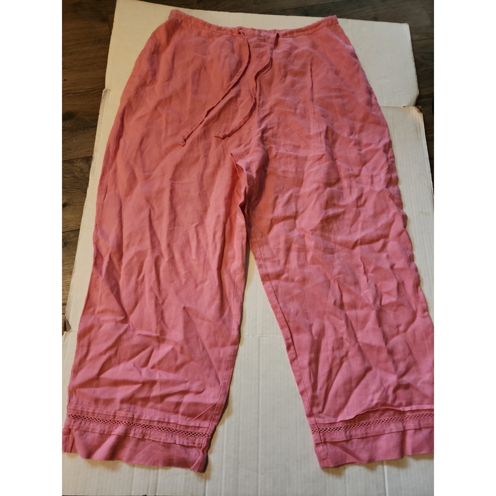 Sag Harbor 100% Linen Pants Wide Leg Eyelet Drawstring Coral